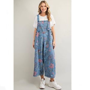 Easel Jean Floral Overalls/jumpsuit.